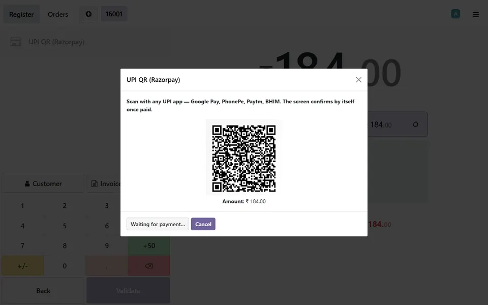 Odoo POS UPI QR module